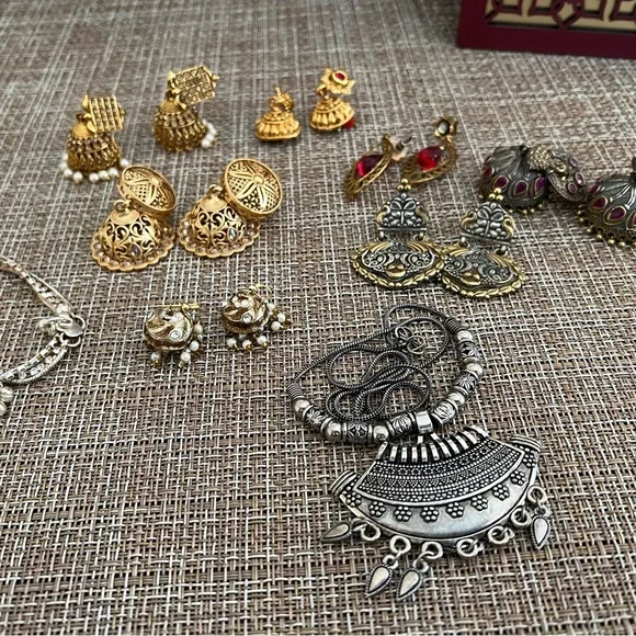 Lots of ethnic earring lot jhumka gold silver anklet - Picture 1 of 5